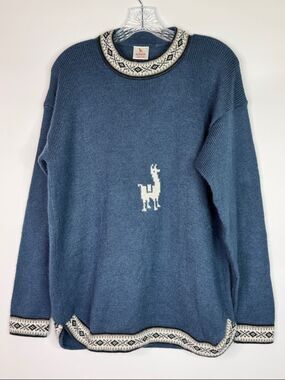 Alpaca Warehouse Blue Llama Crewneck Sweater Size Large